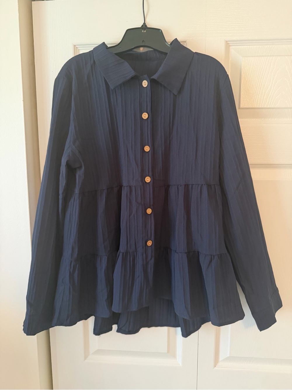 SHEIN Navy Tiered Button-Down Shirt